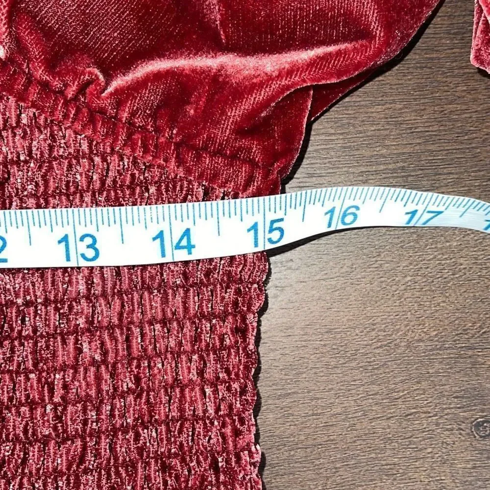 Free People Womens Velvet Lace Up Dress Daphne Long Sleeve Lined Red Size Medium
